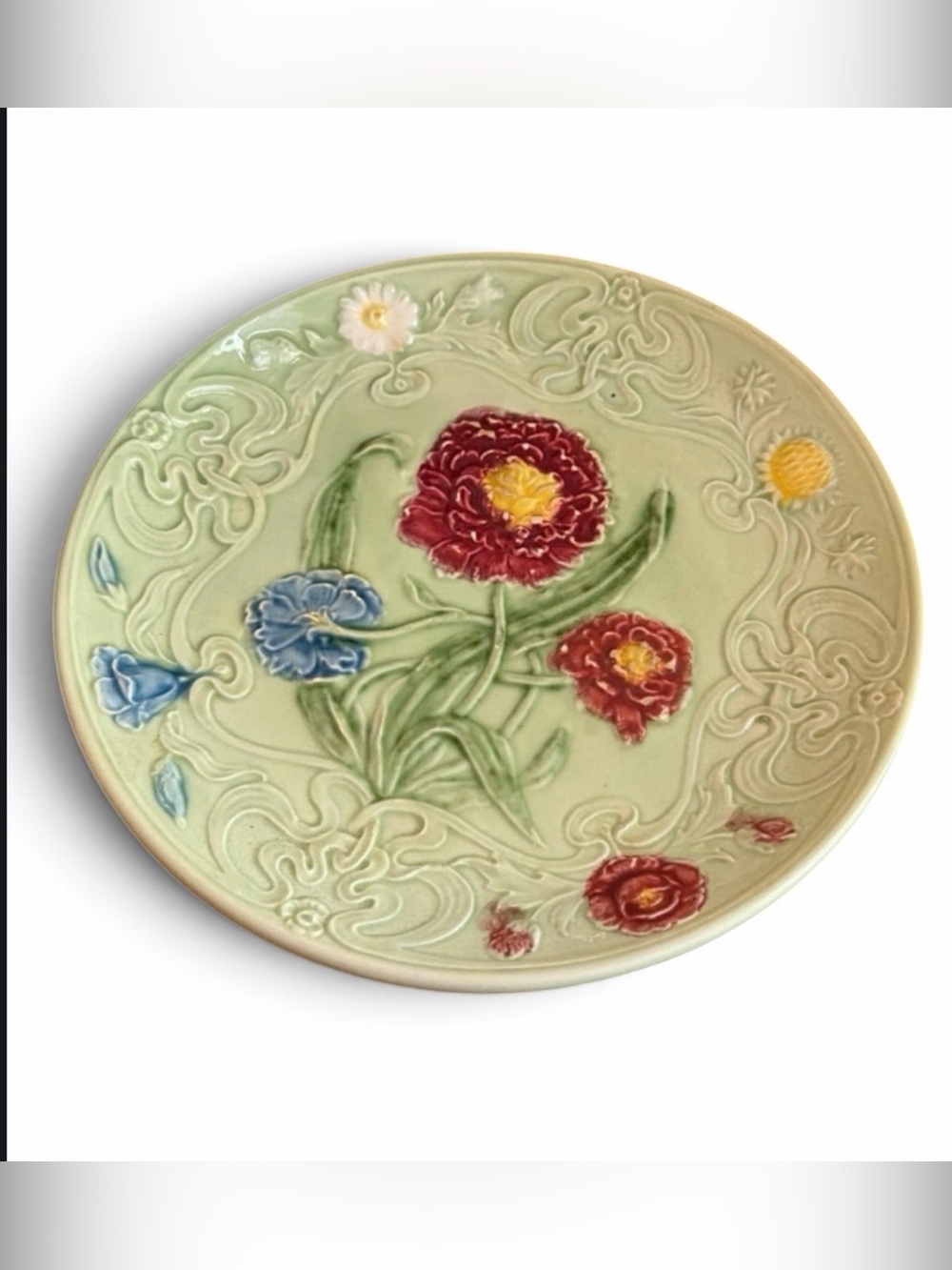 Antique Majolica Floral 10 in plate